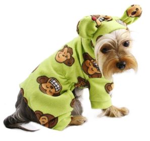 Adorable Silly Monkey Fleece Dog Pajamas/Bodysuit with Hood - Lime - XL