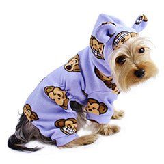 Adorable Silly Monkey Fleece Dog Pajamas/Bodysuit with Hood - Lavender - S