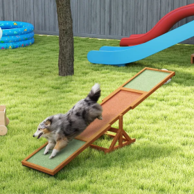 Wooden Dog Agility Seesaw For Training And Exercise, Weather Resistant, 83 L X 16 W X 14 H Inch (Color: Orange)